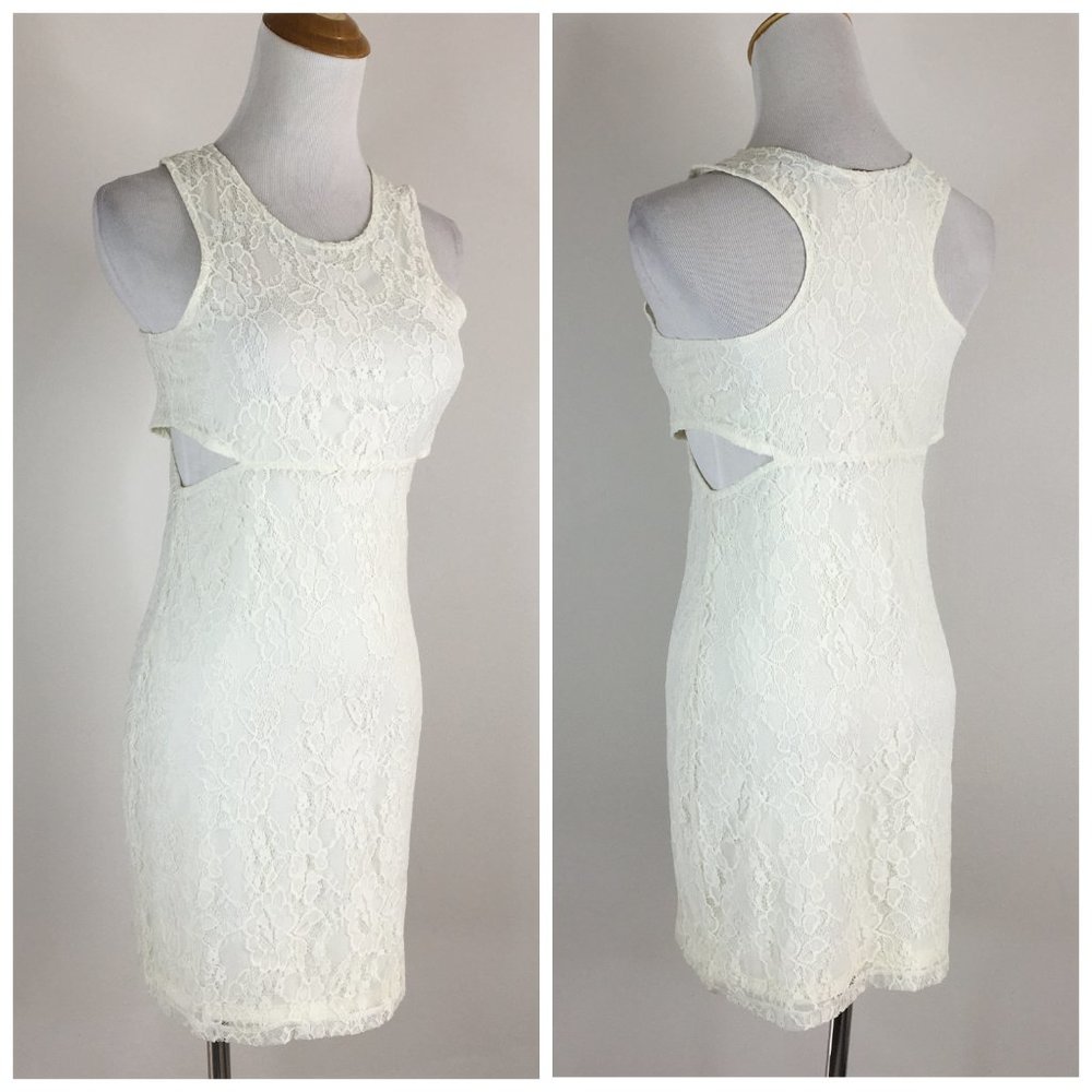 LOVERS & FRIENDS White Small Lace Cut Out Waist Sides Sleeveless Dress